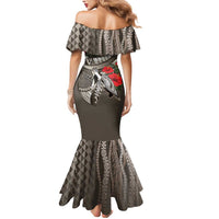 Hawaiian Honu Personalized Mermaid Dress Mocha Mousse Hibiscus Tribal Hook Pattern LT9 - Polynesian Pride