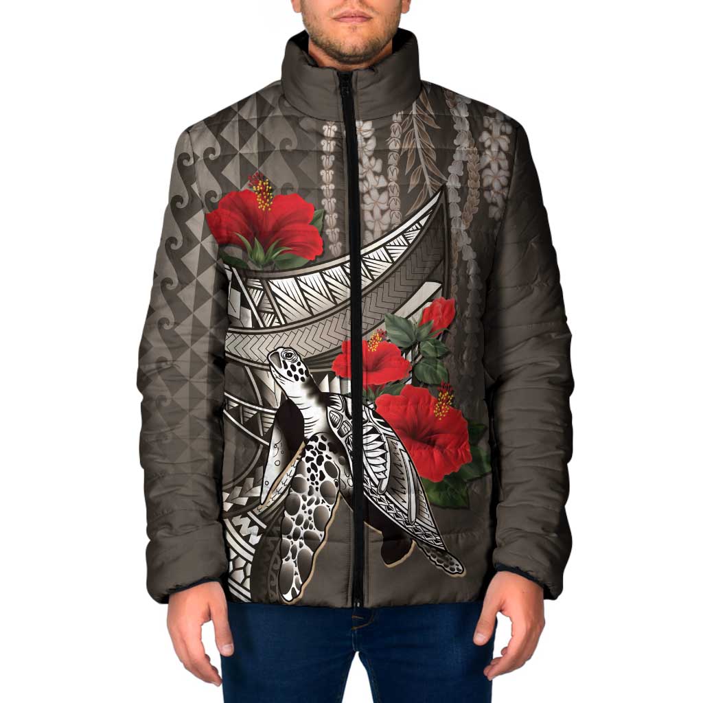 Hawaiian Honu Personalized Padded Jacket Mocha Mousse Hibiscus Tribal Hook Pattern LT9 Men Mocha - Polynesian Pride