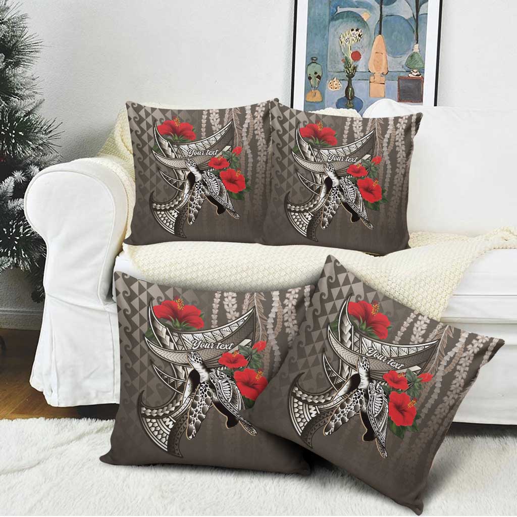 Hawaiian Honu Personalized Pillow Cover Mocha Mousse Hibiscus Tribal Hook Pattern
