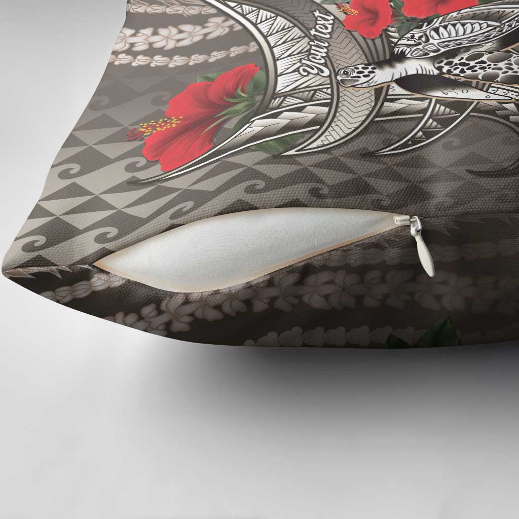 Hawaiian Honu Personalized Pillow Cover Mocha Mousse Hibiscus Tribal Hook Pattern