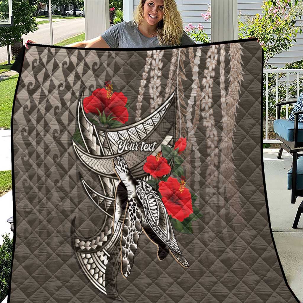 Hawaiian Honu Personalized Quilt Mocha Mousse Hibiscus Tribal Hook Pattern