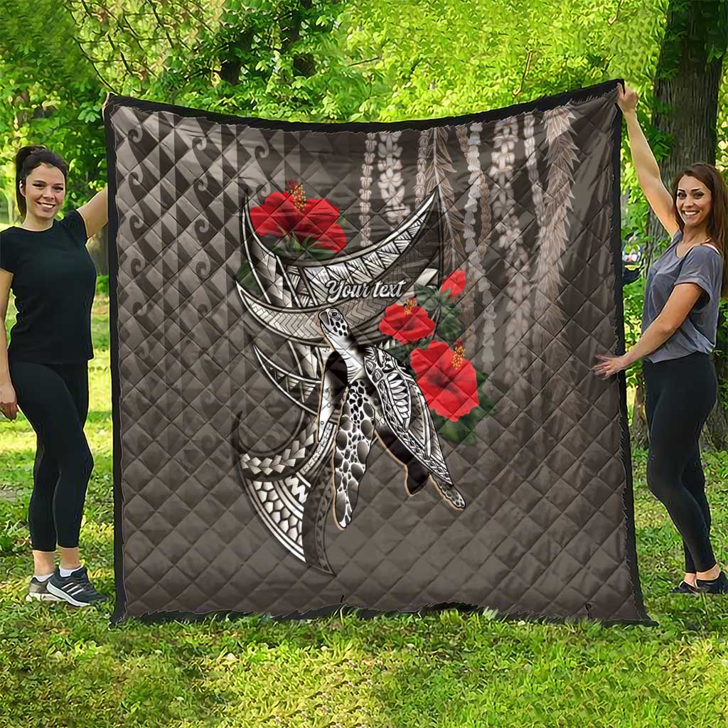 Hawaiian Honu Personalized Quilt Mocha Mousse Hibiscus Tribal Hook Pattern