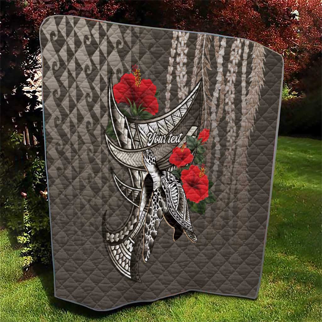 Hawaiian Honu Personalized Quilt Mocha Mousse Hibiscus Tribal Hook Pattern