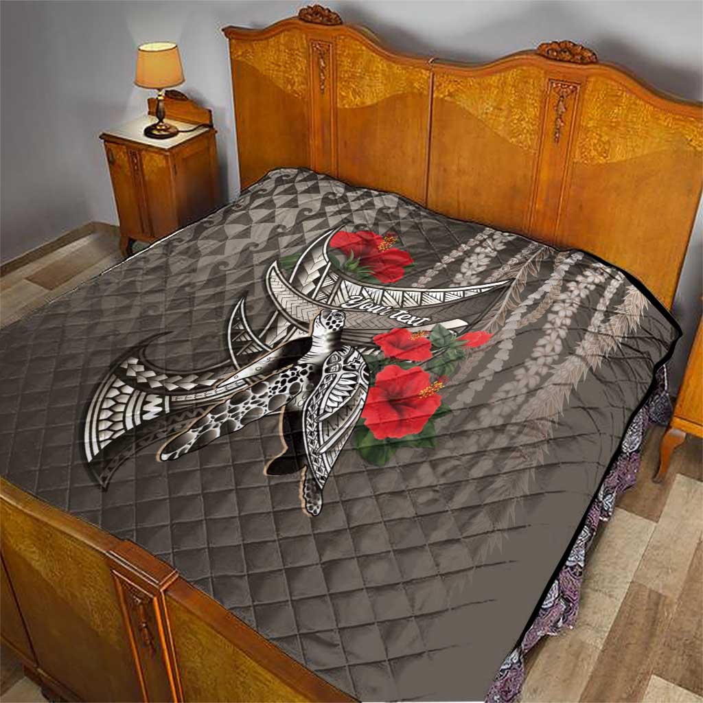 Hawaiian Honu Personalized Quilt Mocha Mousse Hibiscus Tribal Hook Pattern