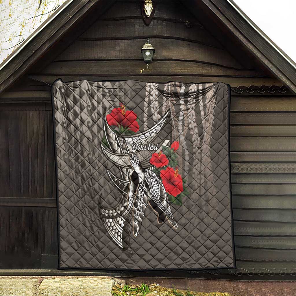 Hawaiian Honu Personalized Quilt Mocha Mousse Hibiscus Tribal Hook Pattern