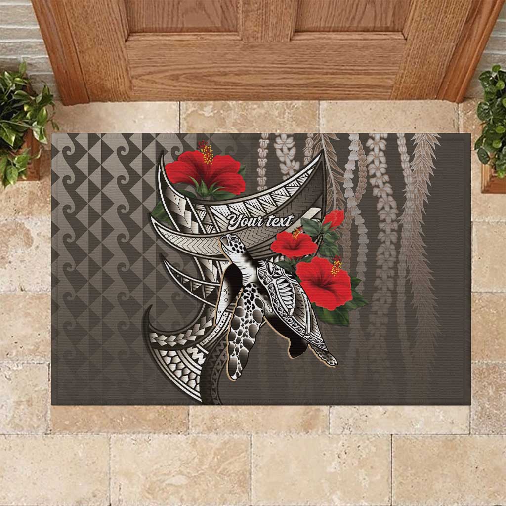 Hawaiian Honu Personalized Rubber Doormat Mocha Mousse Hibiscus Tribal Hook Pattern LT9 Mocha - Polynesian Pride