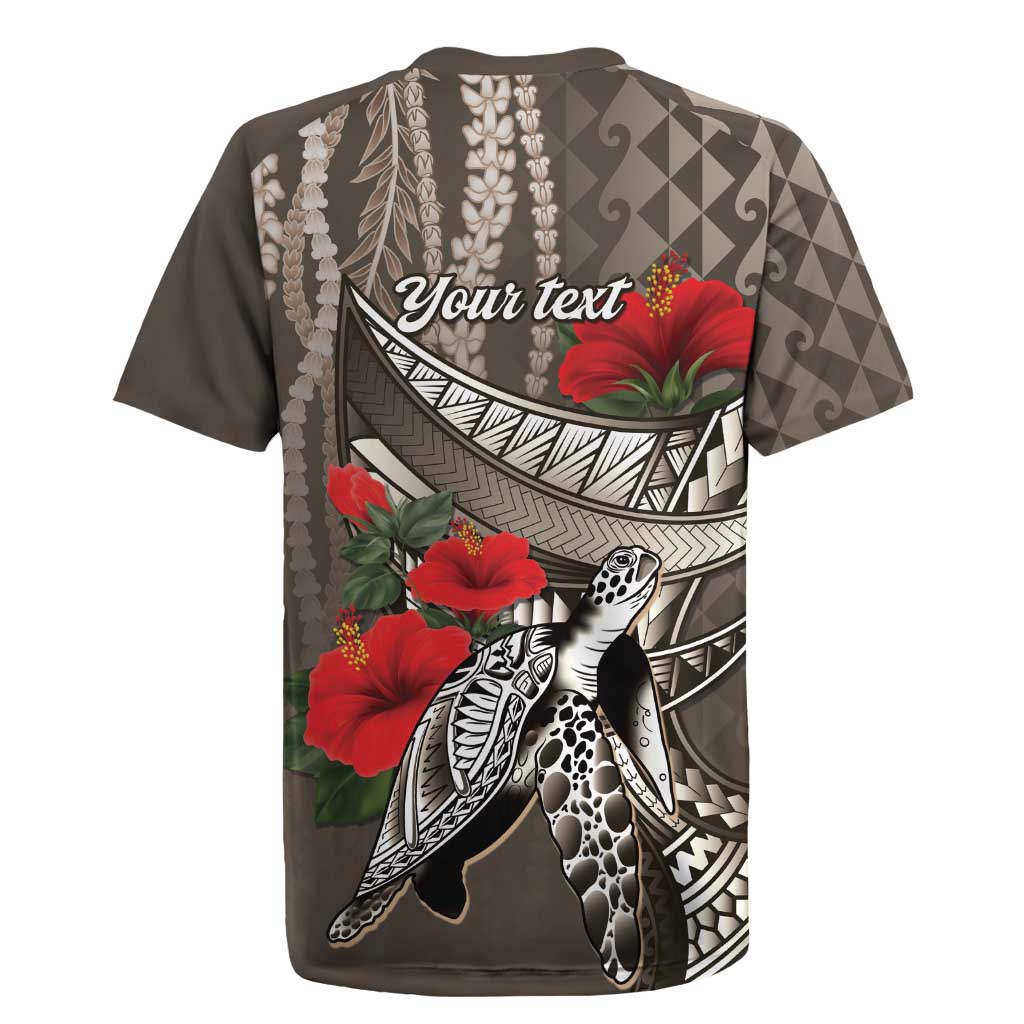 Hawaiian Honu Personalized Rugby Jersey Mocha Mousse Hibiscus Tribal Hook Pattern