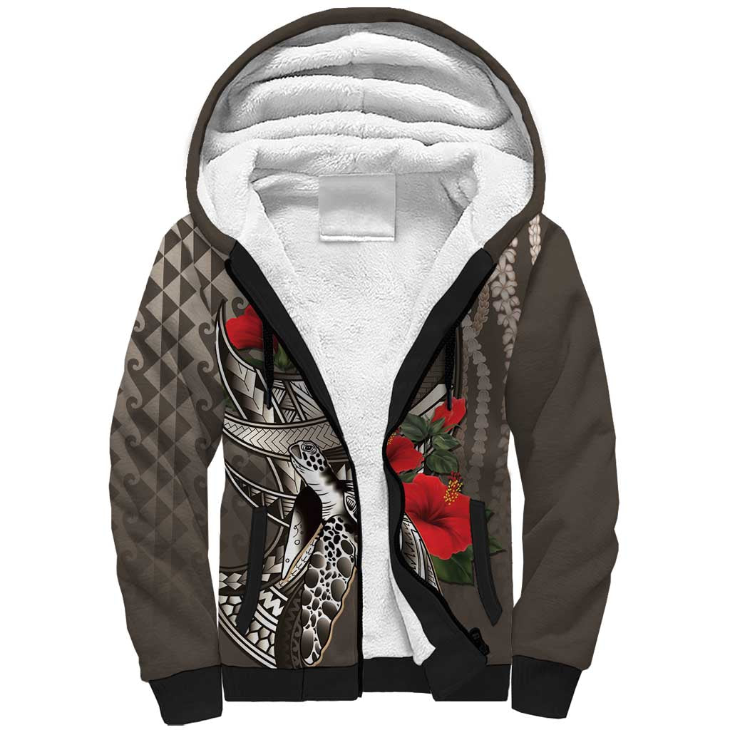 Hawaiian Honu Personalized Sherpa Hoodie Mocha Mousse Hibiscus Tribal Hook Pattern LT9 Unisex Mocha - Polynesian Pride