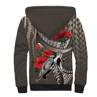 Hawaiian Honu Personalized Sherpa Hoodie Mocha Mousse Hibiscus Tribal Hook Pattern LT9 - Polynesian Pride