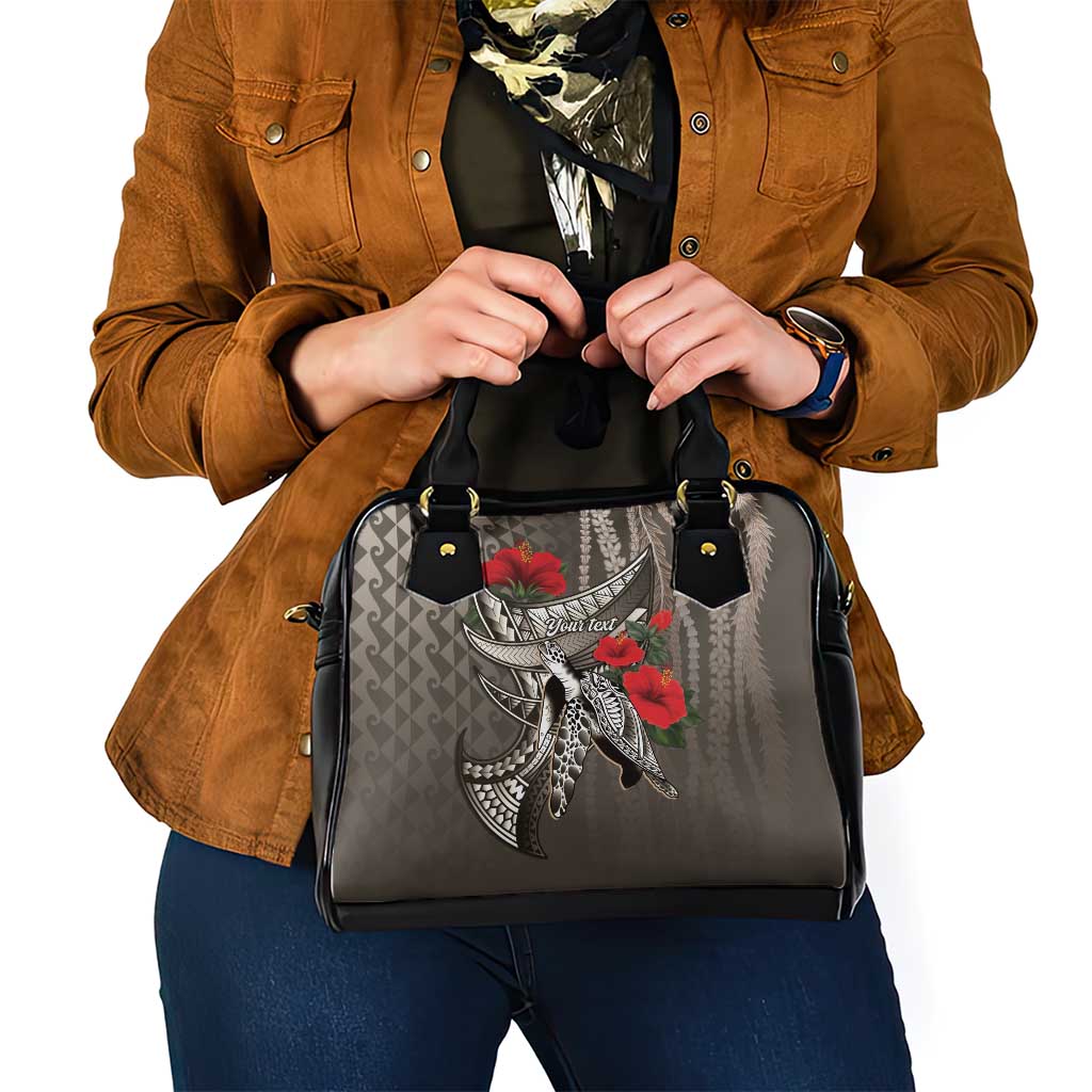 Hawaiian Honu Personalized Shoulder Handbag Mocha Mousse Hibiscus Tribal Hook Pattern LT9 - Polynesian Pride