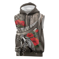 Hawaiian Honu Personalized Sleeveless Hoodie Mocha Mousse Hibiscus Tribal Hook Pattern
