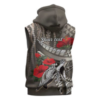 Hawaiian Honu Personalized Sleeveless Hoodie Mocha Mousse Hibiscus Tribal Hook Pattern