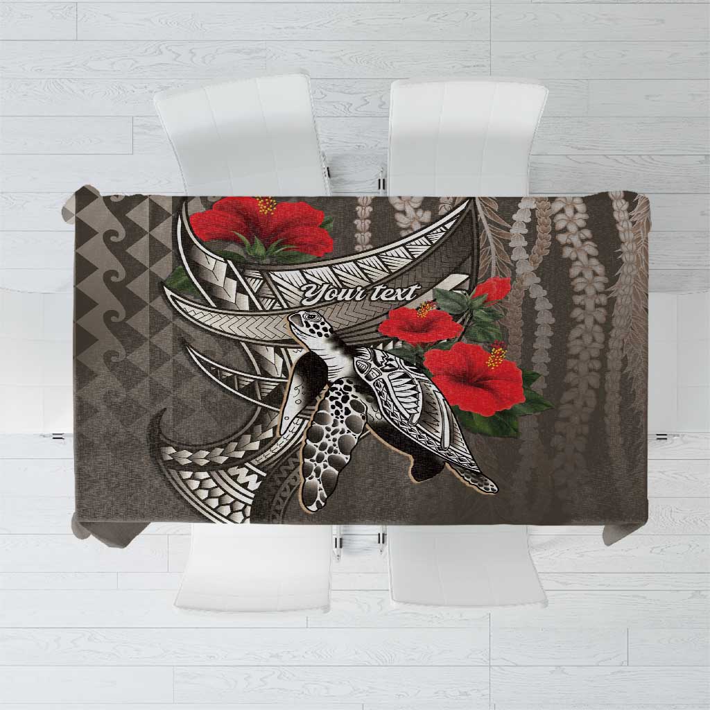 Hawaiian Honu Personalized Tablecloth Mocha Mousse Hibiscus Tribal Hook Pattern