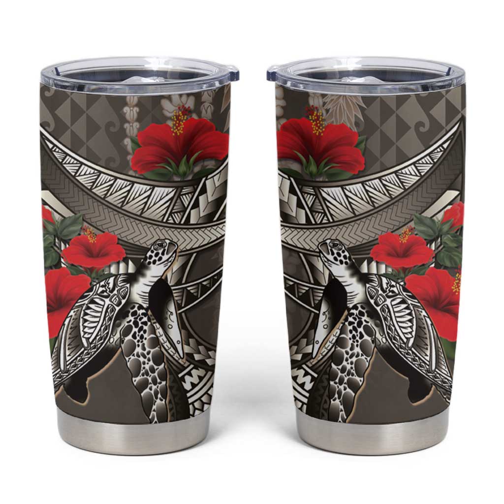 Hawaiian Honu Personalized Tumbler Cup Mocha Mousse Hibiscus Tribal Hook Pattern