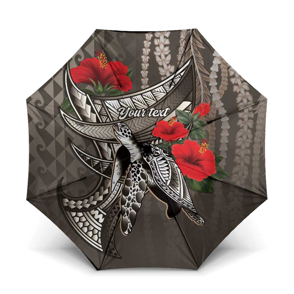 Hawaiian Honu Personalized Umbrella Mocha Mousse Hibiscus Tribal Hook Pattern