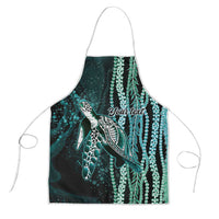 Hawaiian Honu Personalized Apron Dark Cyan Maile Pikake Flower Lei Inspired