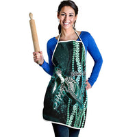 Hawaiian Honu Personalized Apron Dark Cyan Maile Pikake Flower Lei Inspired