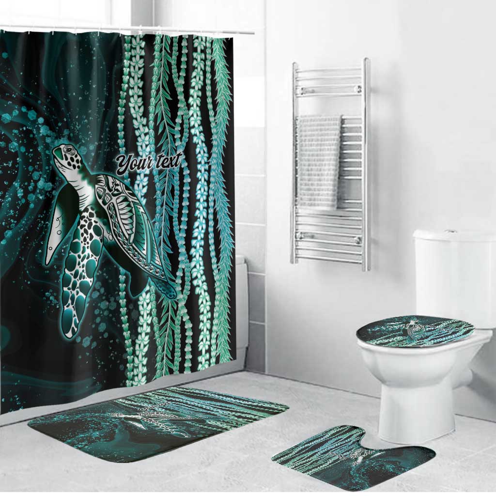 Hawaiian Honu Personalized Bathroom Set Dark Cyan Maile Pikake Flower Lei Inspired