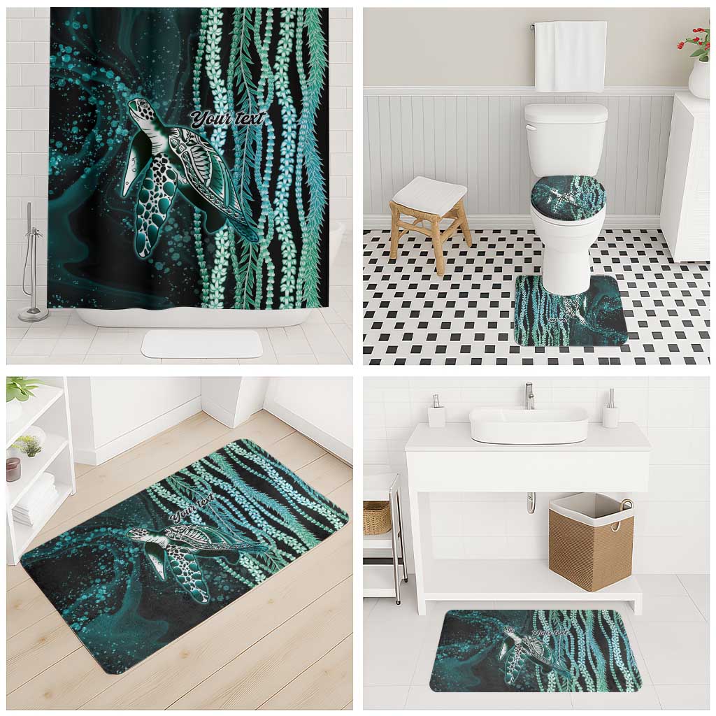 Hawaiian Honu Personalized Bathroom Set Dark Cyan Maile Pikake Flower Lei Inspired