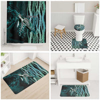 Hawaiian Honu Personalized Bathroom Set Dark Cyan Maile Pikake Flower Lei Inspired