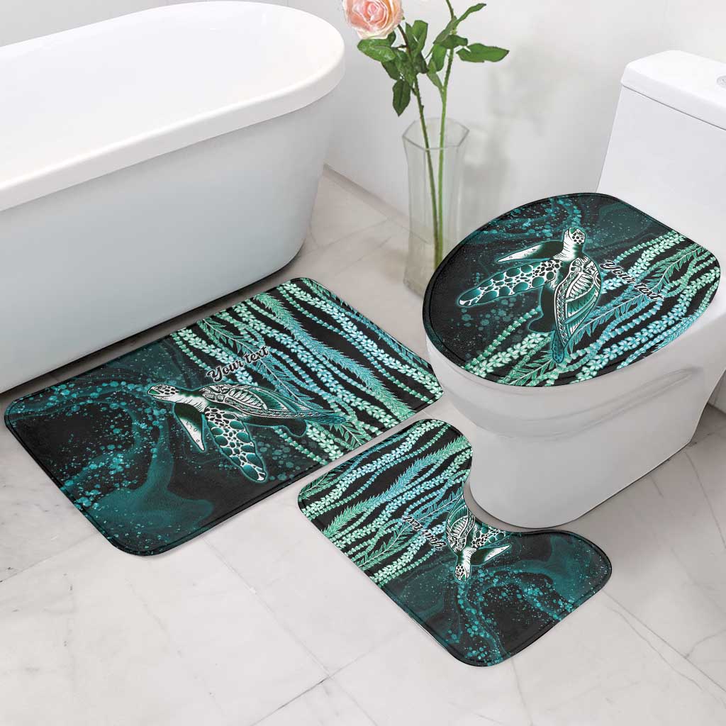 Hawaiian Honu Personalized Bathroom Set Dark Cyan Maile Pikake Flower Lei Inspired
