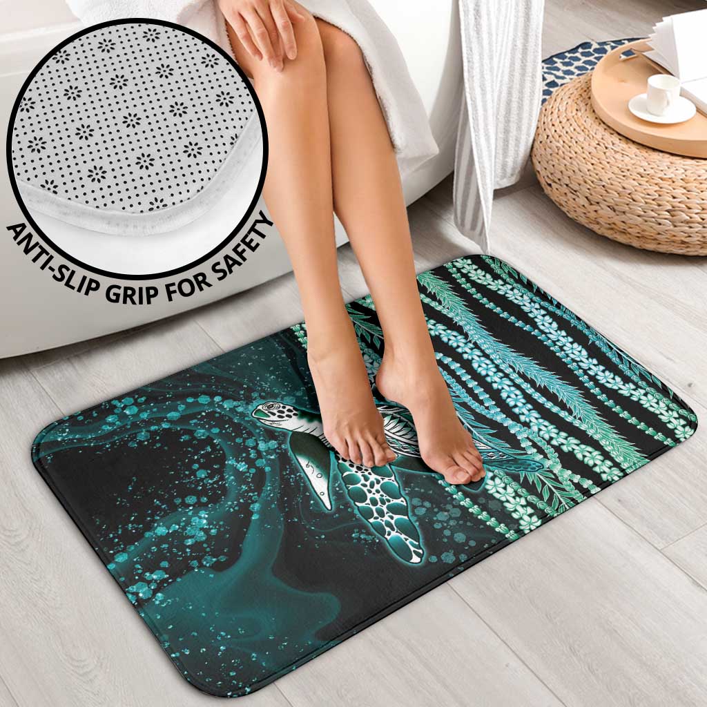 Hawaiian Honu Personalized Bathroom Set Dark Cyan Maile Pikake Flower Lei Inspired
