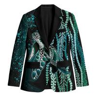 Hawaiian Honu Personalized Blazer Dark Cyan Maile Pikake Flower Lei Inspired