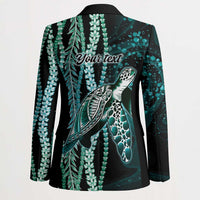 Hawaiian Honu Personalized Blazer Dark Cyan Maile Pikake Flower Lei Inspired