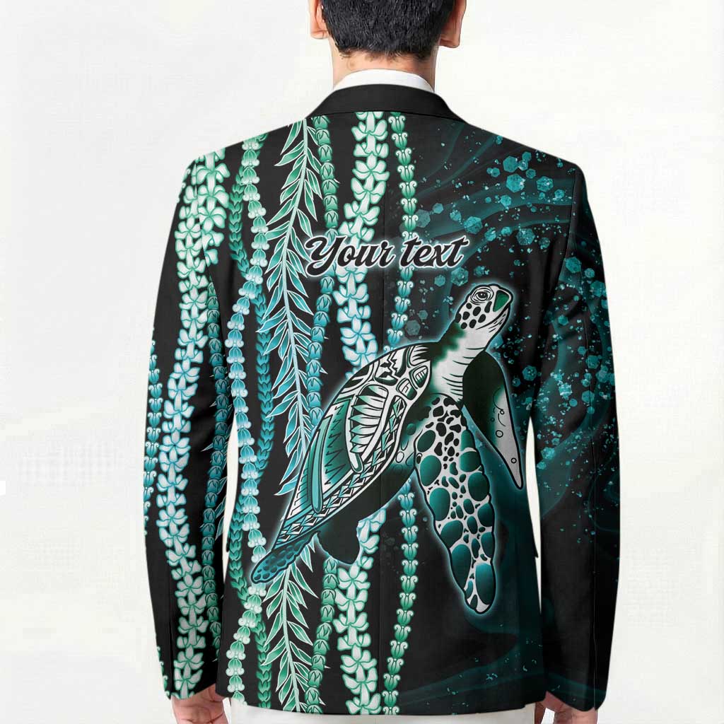 Hawaiian Honu Personalized Blazer Dark Cyan Maile Pikake Flower Lei Inspired