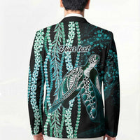 Hawaiian Honu Personalized Blazer Dark Cyan Maile Pikake Flower Lei Inspired