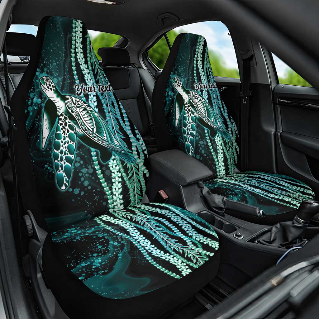 Hawaiian Honu Personalized Car Seat Cover Dark Cyan Maile Pikake Flower Lei Inspired
