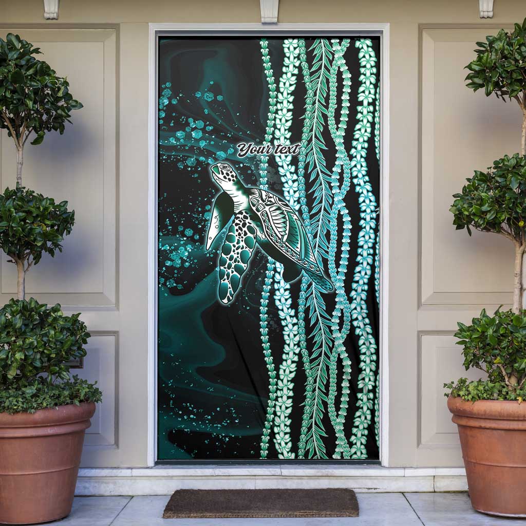 Hawaiian Honu Personalized Door Cover Dark Cyan Maile Pikake Flower Lei Inspired