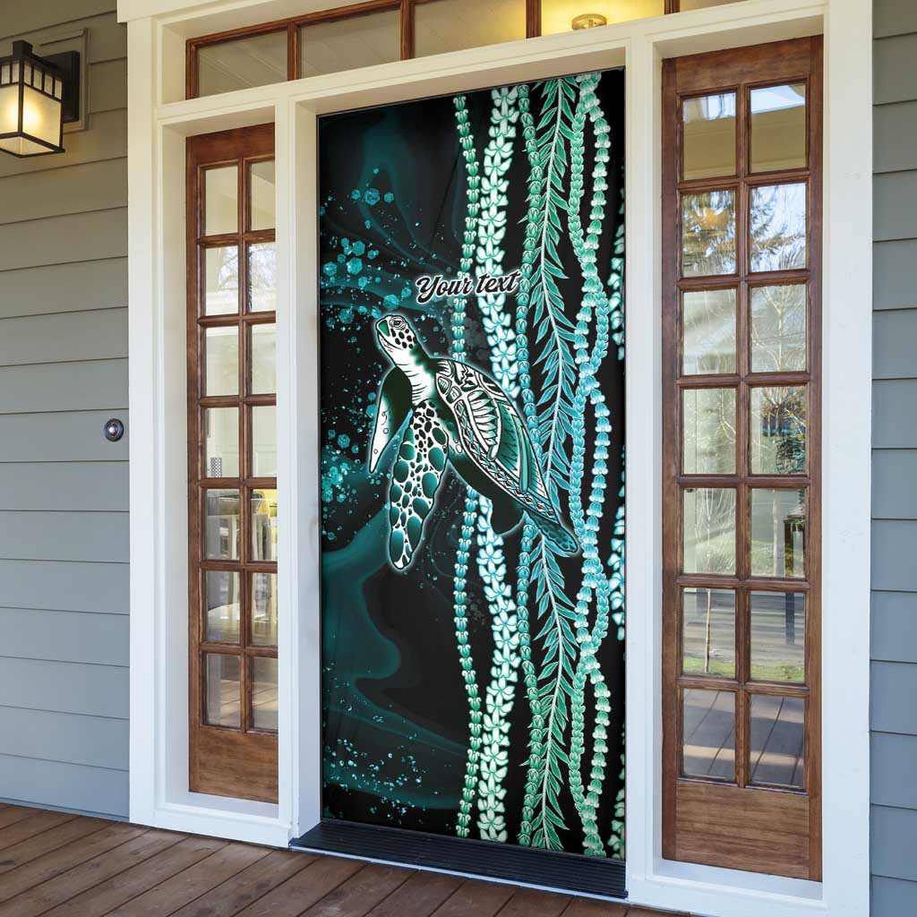 Hawaiian Honu Personalized Door Cover Dark Cyan Maile Pikake Flower Lei Inspired