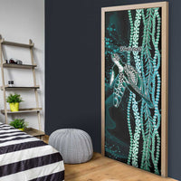 Hawaiian Honu Personalized Door Cover Dark Cyan Maile Pikake Flower Lei Inspired