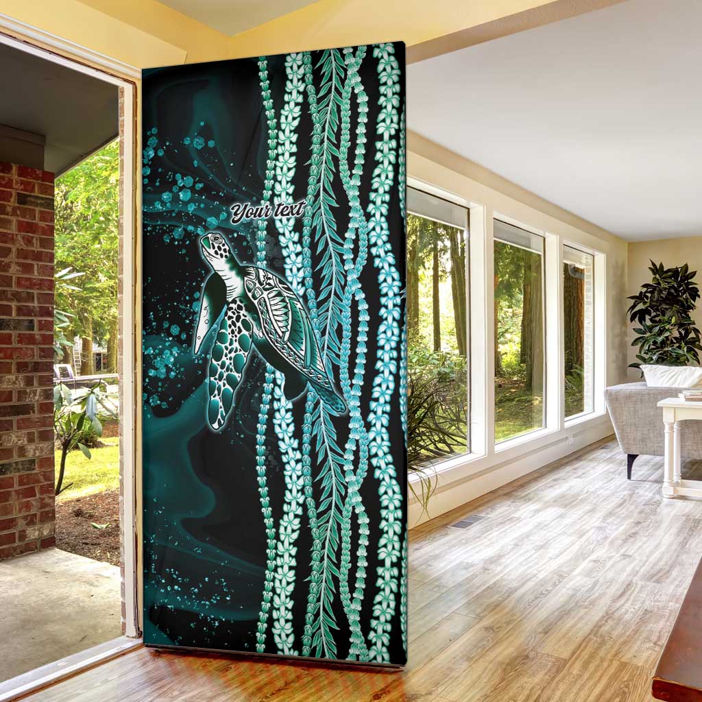 Hawaiian Honu Personalized Door Cover Dark Cyan Maile Pikake Flower Lei Inspired