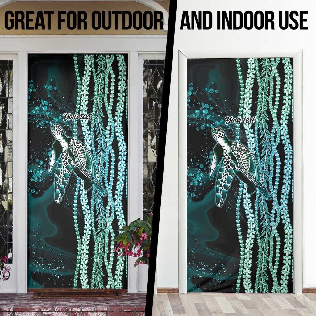 Hawaiian Honu Personalized Door Cover Dark Cyan Maile Pikake Flower Lei Inspired