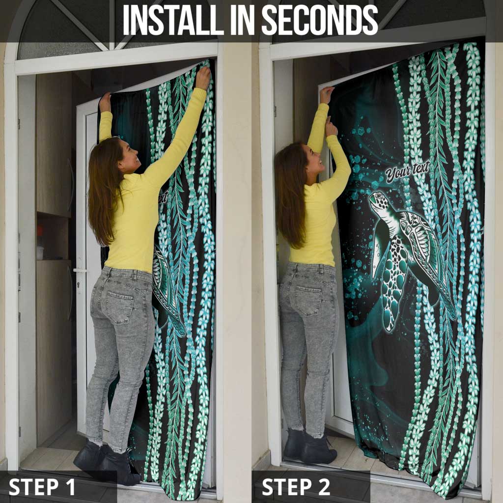 Hawaiian Honu Personalized Door Cover Dark Cyan Maile Pikake Flower Lei Inspired