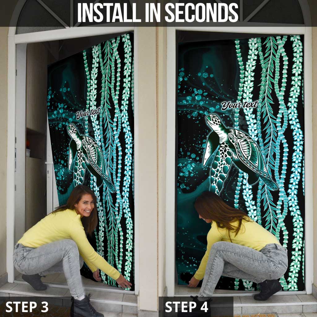 Hawaiian Honu Personalized Door Cover Dark Cyan Maile Pikake Flower Lei Inspired