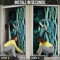 Hawaiian Honu Personalized Door Cover Dark Cyan Maile Pikake Flower Lei Inspired