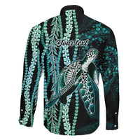 Hawaiian Honu Personalized Family Matching Mermaid Dress and Hawaiian Shirt Dark Cyan Maile Pikake Flower Lei Inspired LT9 - Polynesian Pride
