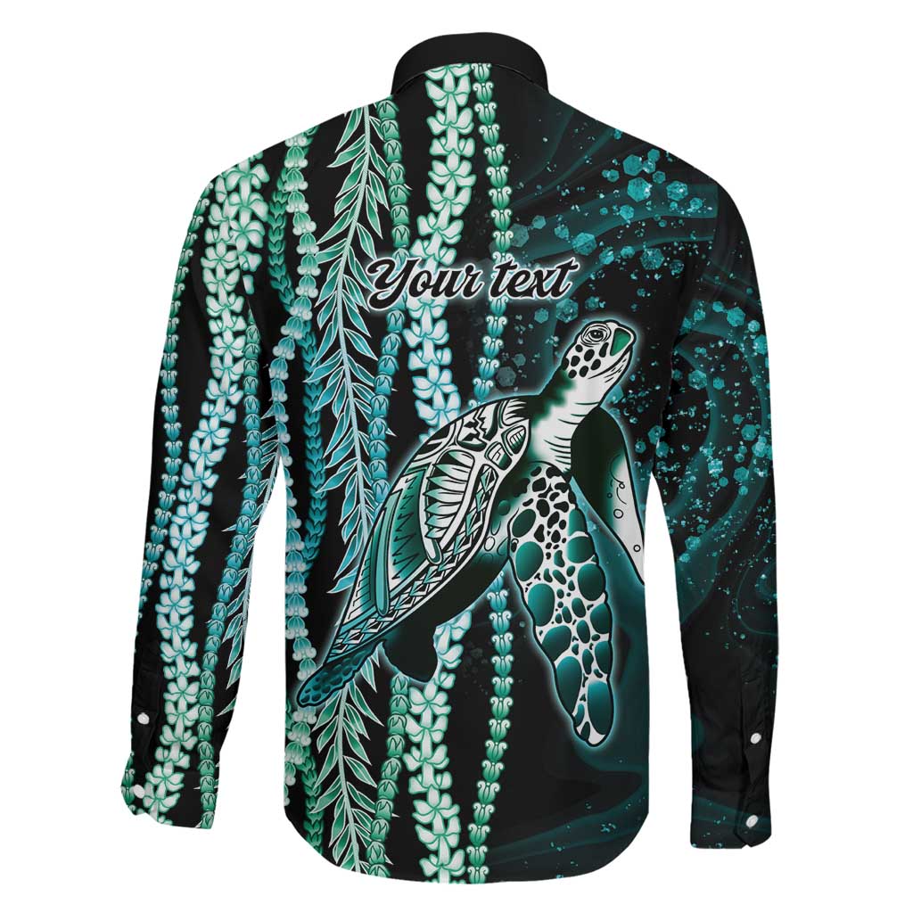 Hawaiian Honu Personalized Family Matching Off Shoulder Maxi Dress and Hawaiian Shirt Dark Cyan Maile Pikake Flower Lei Inspired LT9 - Polynesian Pride