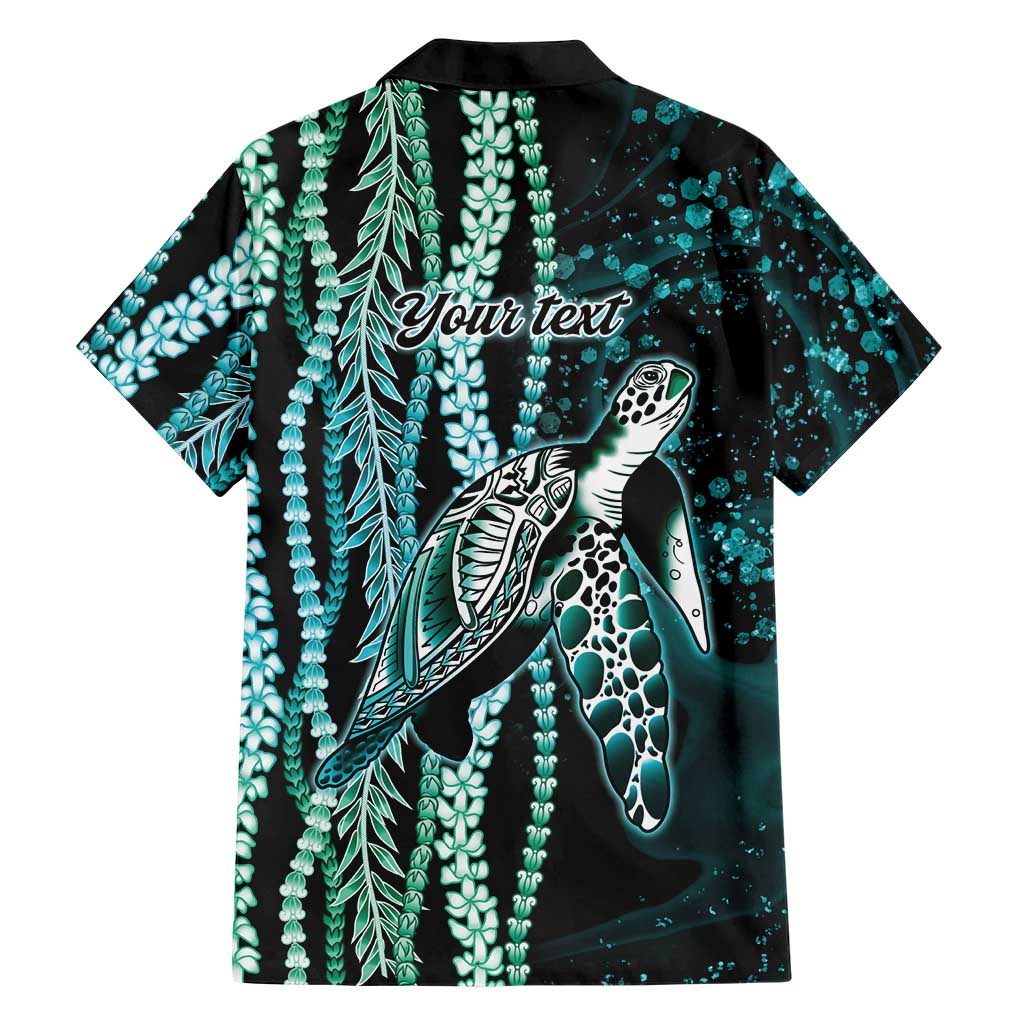 Hawaiian Honu Personalized Family Matching Puletasi and Hawaiian Shirt Dark Cyan Maile Pikake Flower Lei Inspired LT9 - Polynesian Pride