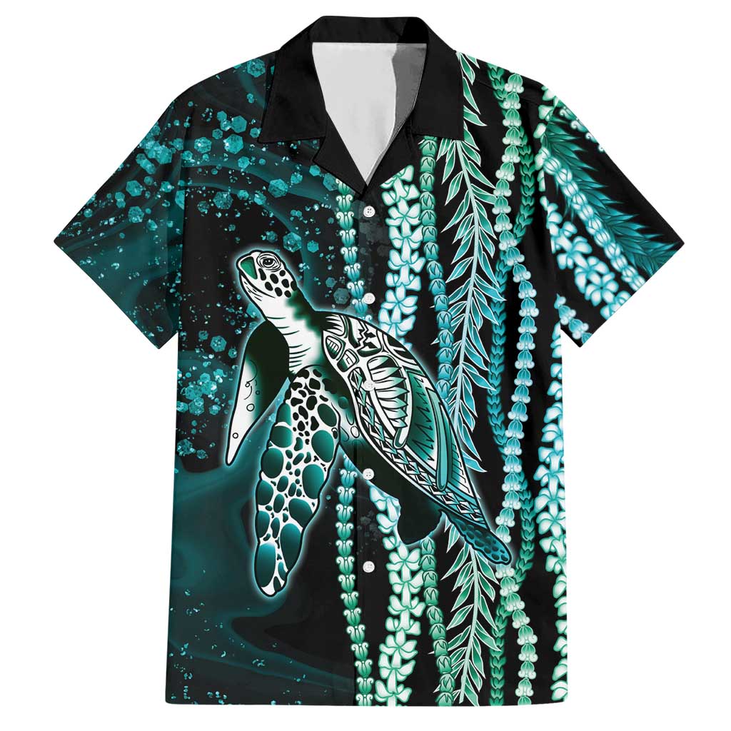 Hawaiian Honu Personalized Hawaiian Shirt Dark Cyan Maile Pikake Flower Lei Inspired LT9 Cyan - Polynesian Pride