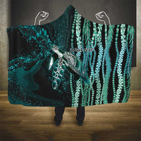 Hawaiian Honu Personalized Hooded Blanket Dark Cyan Maile Pikake Flower Lei Inspired LT9 - Polynesian Pride