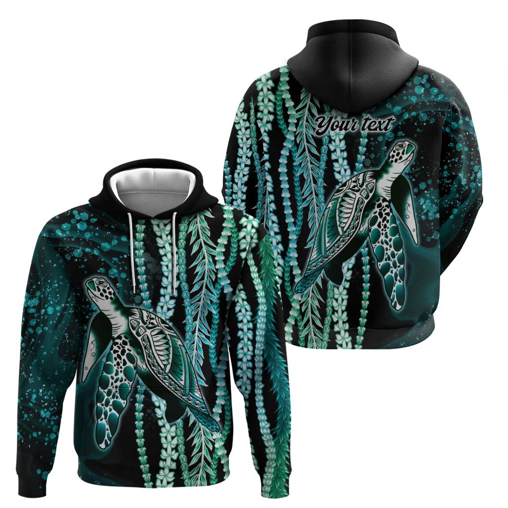 Hawaiian Honu Personalized Hoodie Dark Cyan Maile Pikake Flower Lei Inspired LT9 - Polynesian Pride