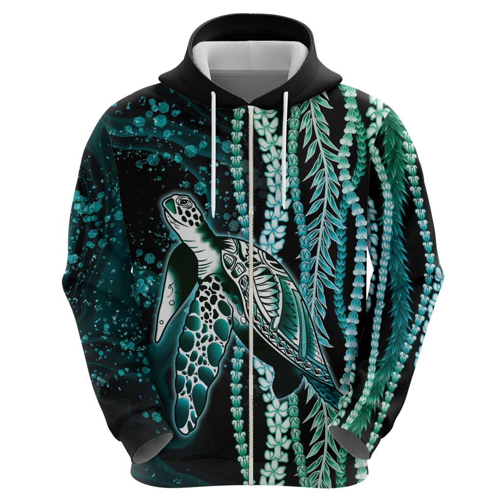 Hawaiian Honu Personalized Hoodie Dark Cyan Maile Pikake Flower Lei Inspired LT9 - Polynesian Pride