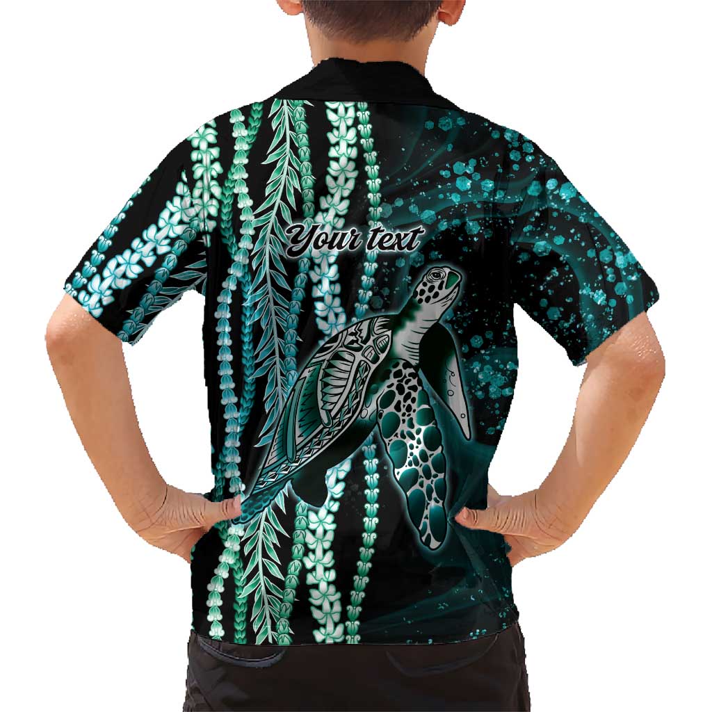 Hawaiian Honu Personalized Kid Hawaiian Shirt Dark Cyan Maile Pikake Flower Lei Inspired LT9 - Polynesian Pride