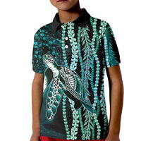 Hawaiian Honu Personalized Kid Polo Shirt Dark Cyan Maile Pikake Flower Lei Inspired LT9 Kid Cyan - Polynesian Pride