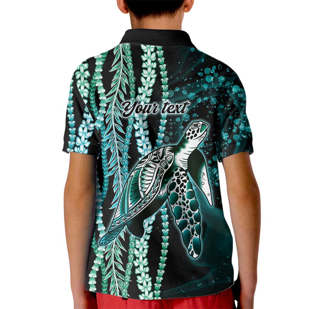 Hawaiian Honu Personalized Kid Polo Shirt Dark Cyan Maile Pikake Flower Lei Inspired LT9 - Polynesian Pride