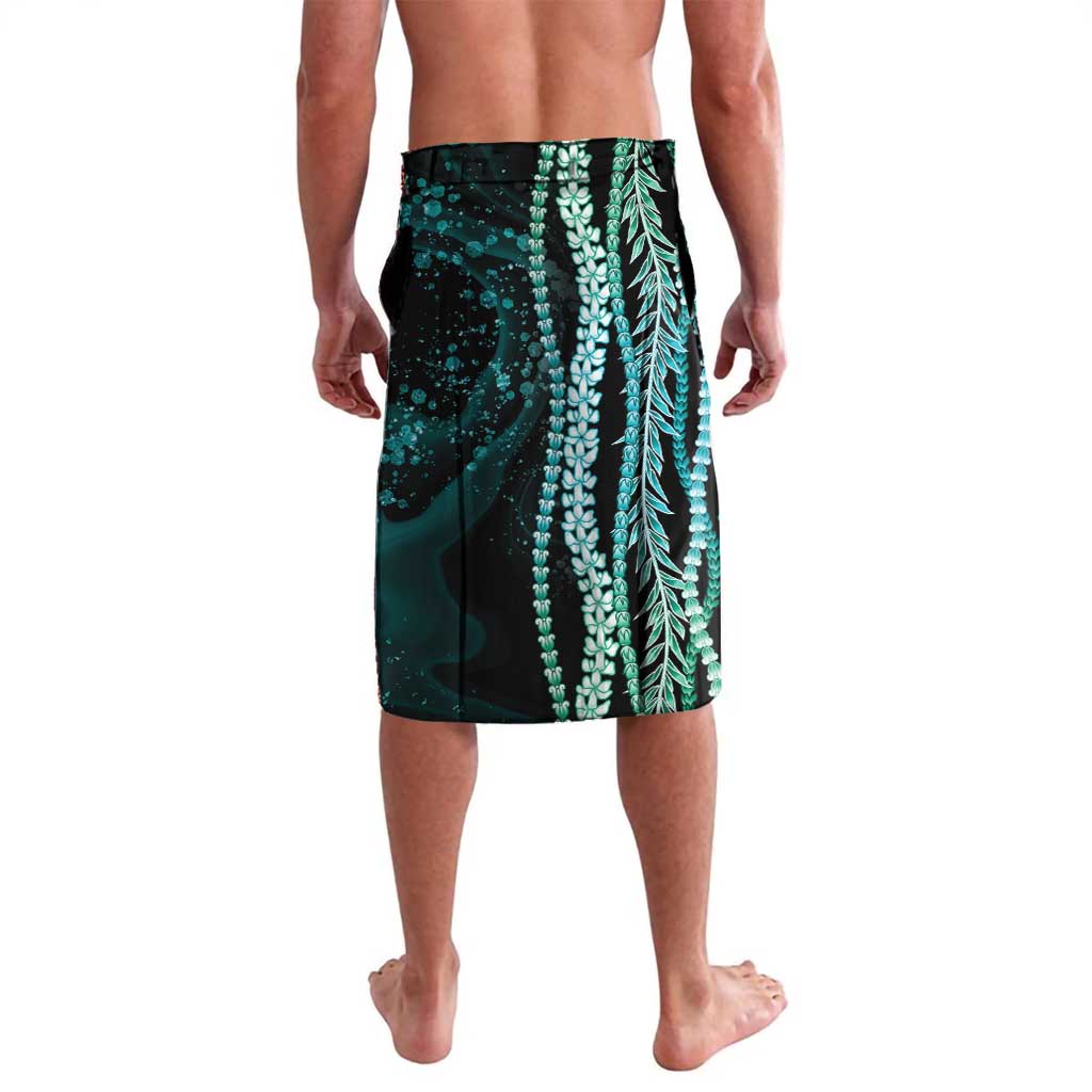 Hawaiian Honu Personalized Lavalava Dark Cyan Maile Pikake Flower Lei Inspired LT9 - Polynesian Pride